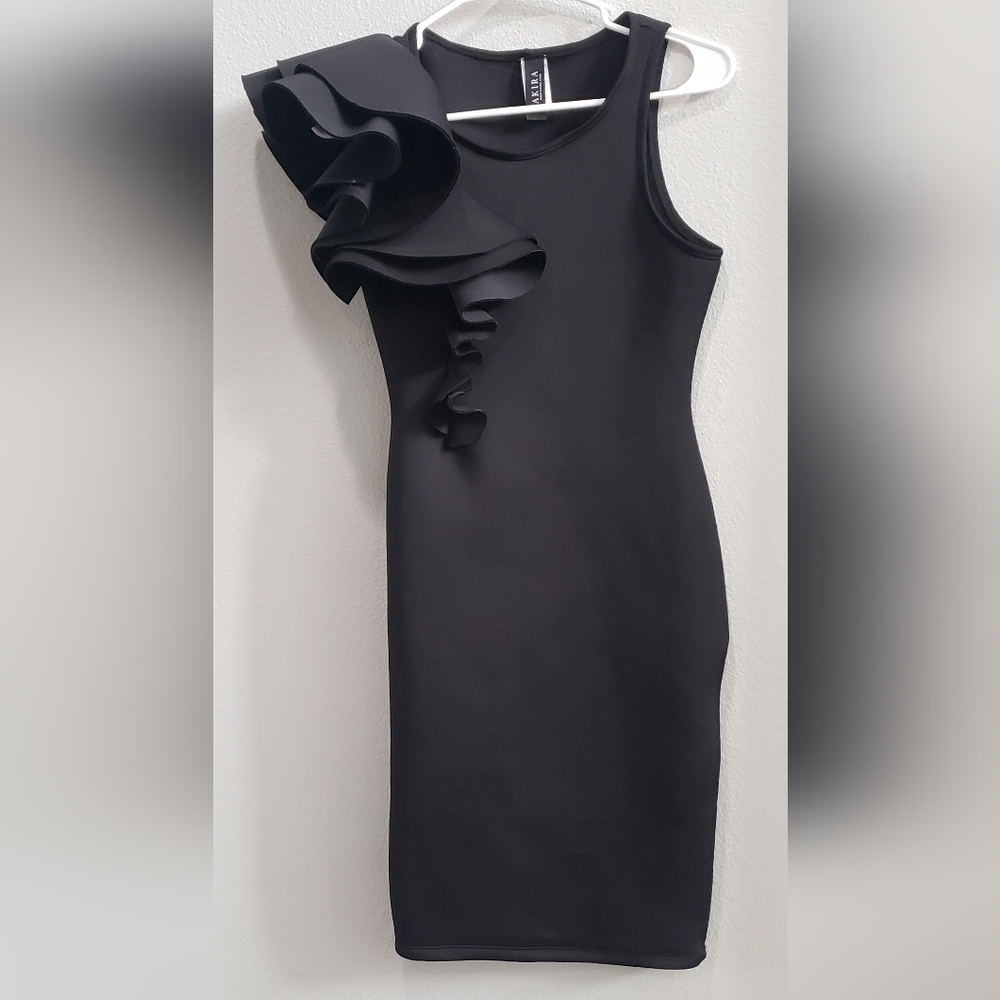 Akira black  bodycon dress  ruffle shoulder size small